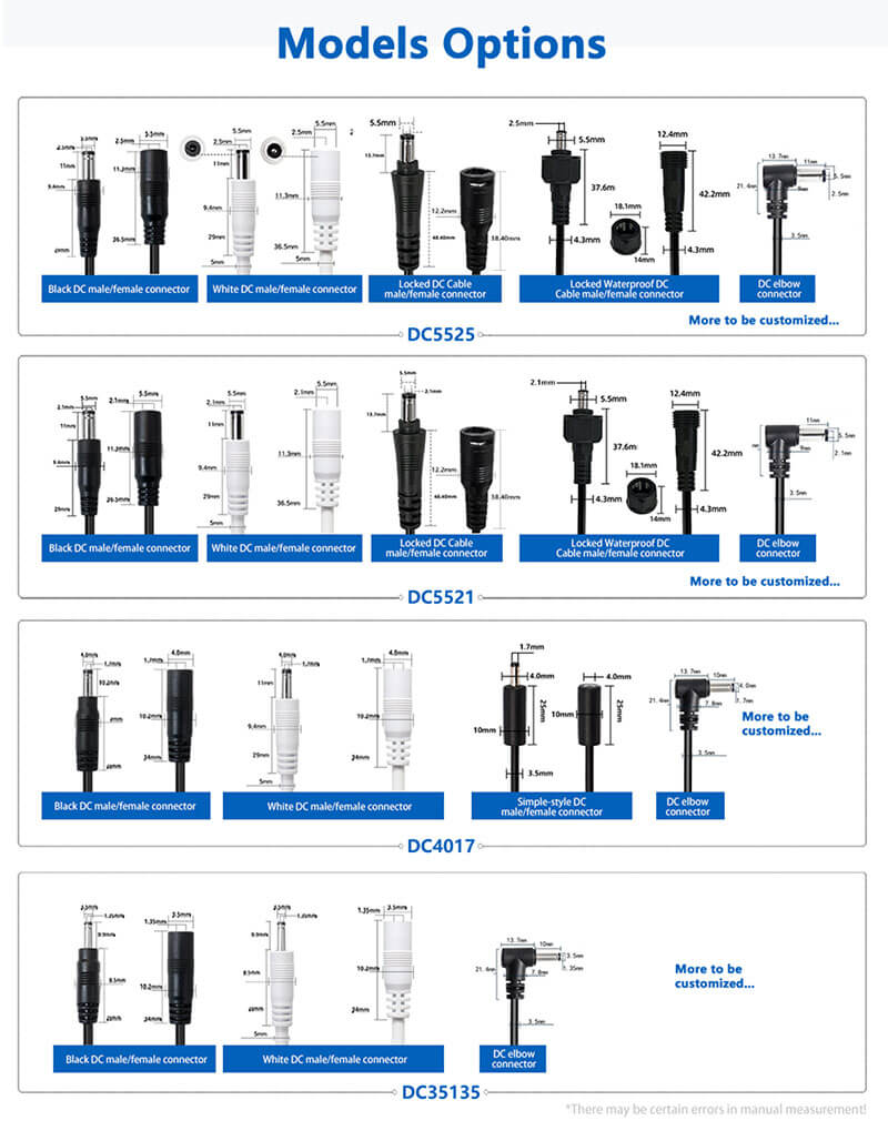 DC 1 mm² male and female single-ended power cord6