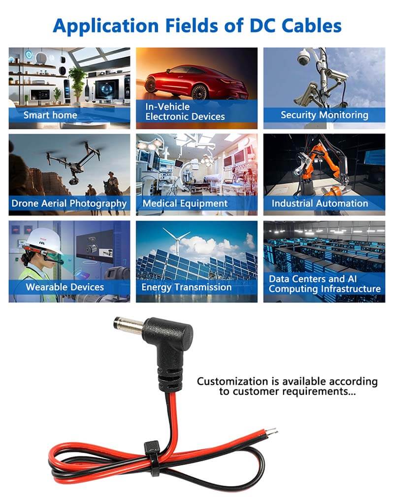 DC male bend connector, red and black double parallel lines.9