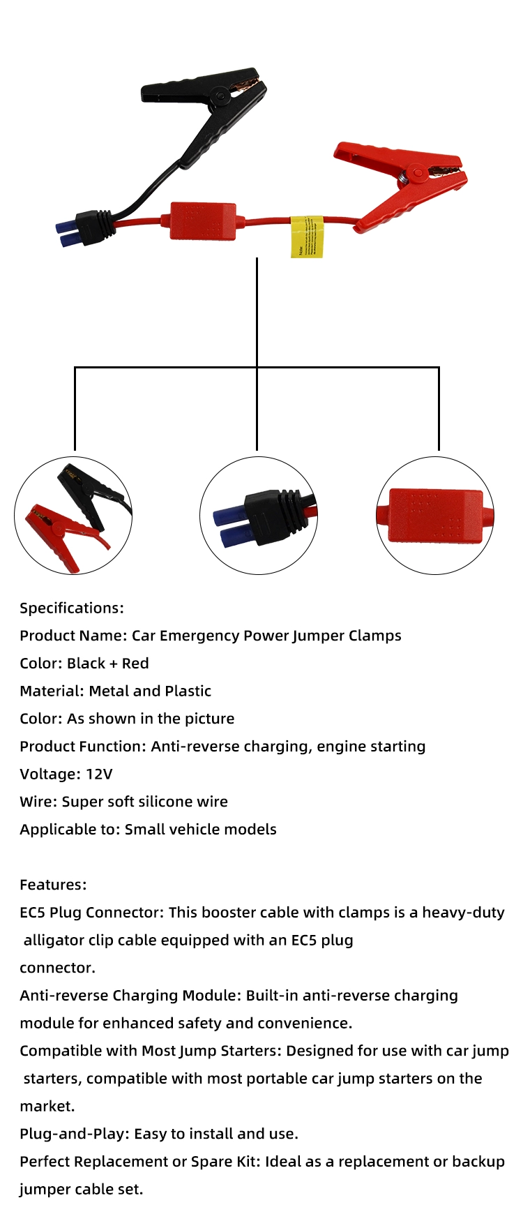 EC5 to Alligator Clip Emergency Start Cable -B