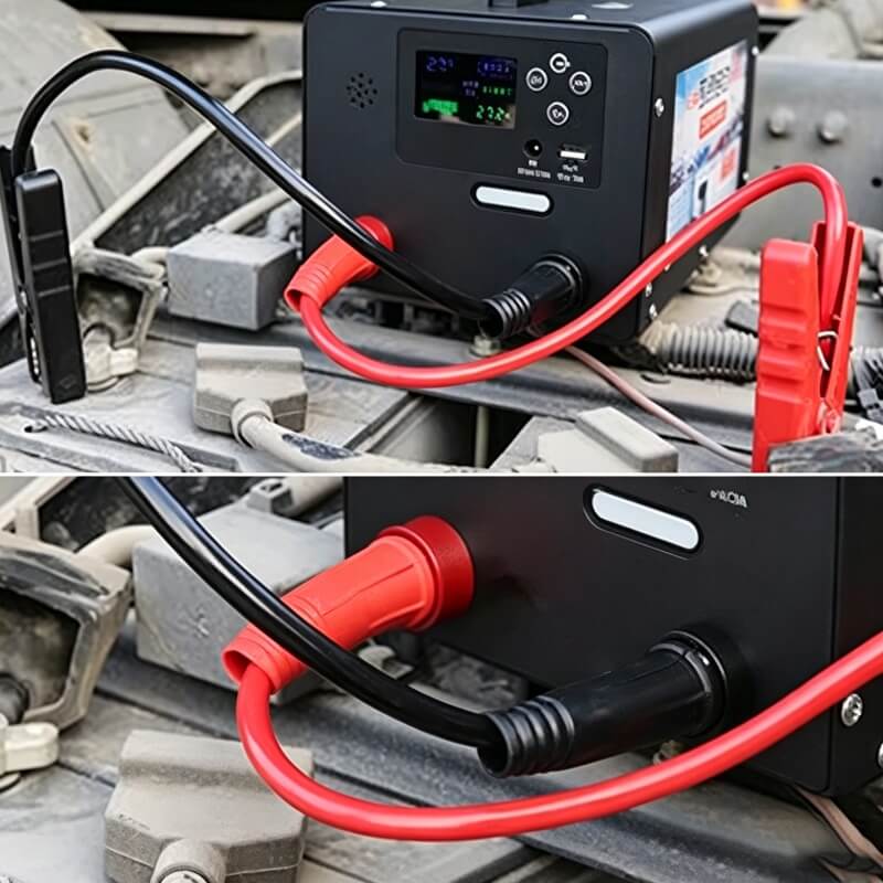 Durable, fire-resistant cables with reinforced clips ensure safe, reliable jump-starts